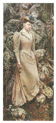 А. Галлен-Каллела. Мари Галлен на фоне скал в Вехмерсалми