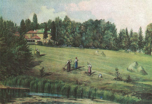 Вид на Мурановский дом с пруда. Акварель Д.В.Путяты
